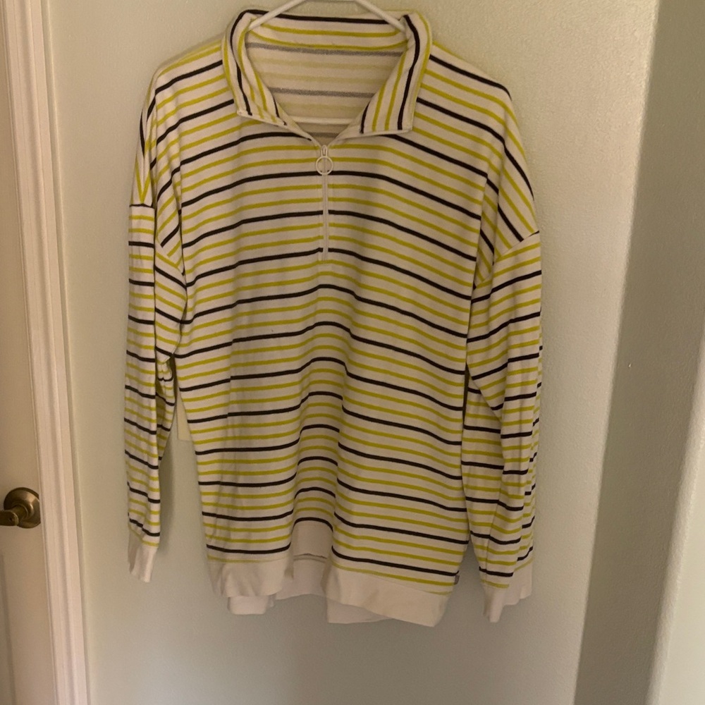 Women’s navy, green, & White Stripe Half-Zip sweatshirt